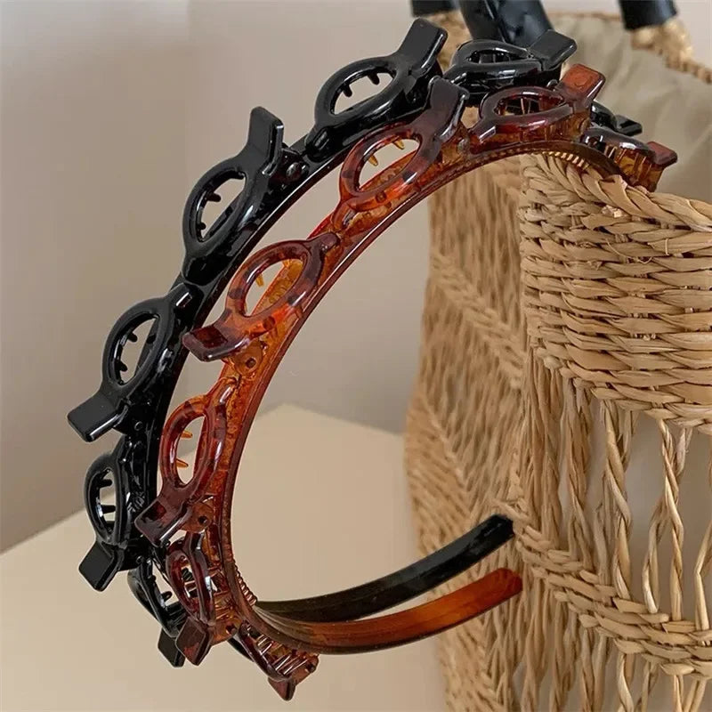 Fashion Women Girls Non-Slip Hair Bands With Clips Double Layer Headbands