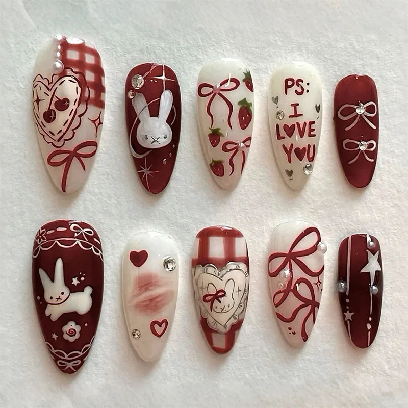 Gentle Nude Pink Press on Nails with 3D Flower