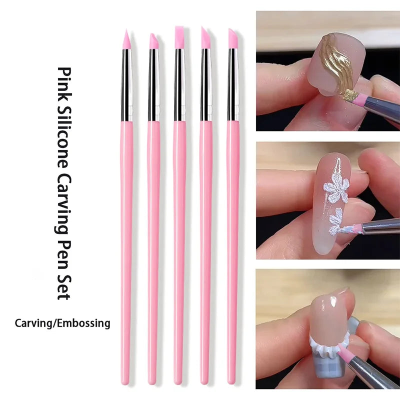 5Pcs/set Silicone Nail Brush UV Gel Polish Tip