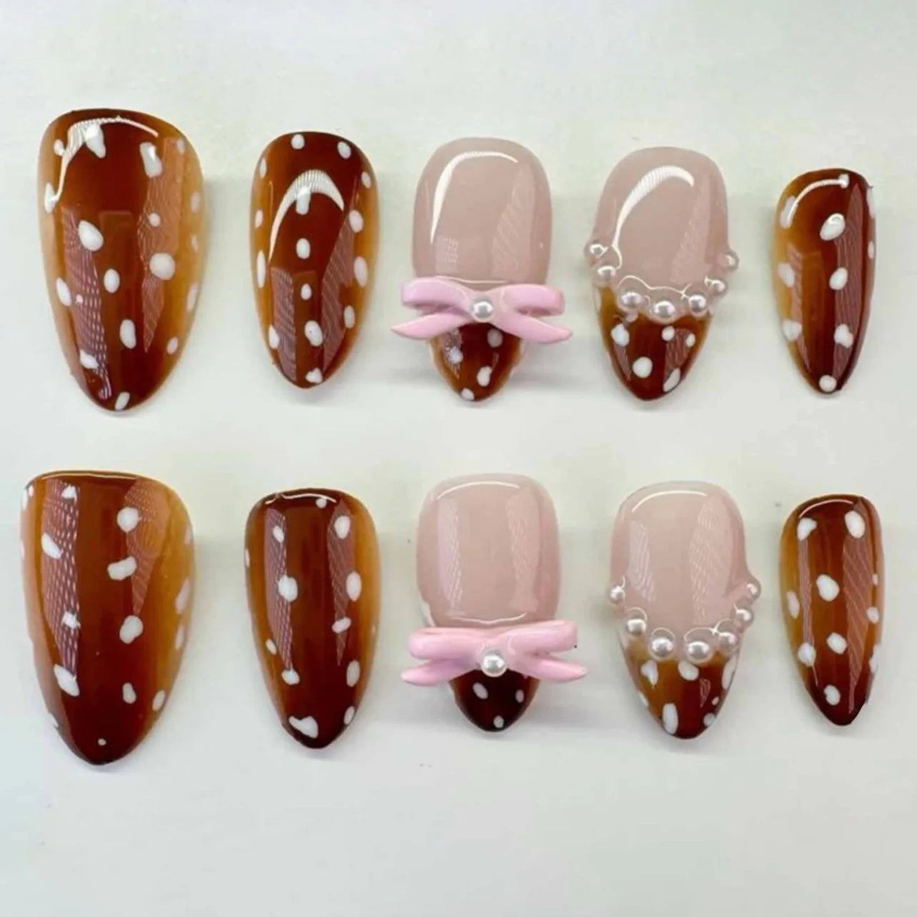 24Pcs Pink French Style Fake Nails 3D Bowknot
