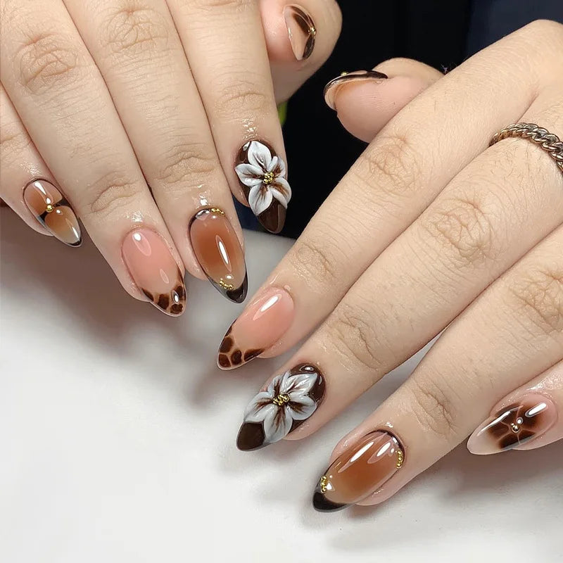 24pcs Flower Almond Press on Nails