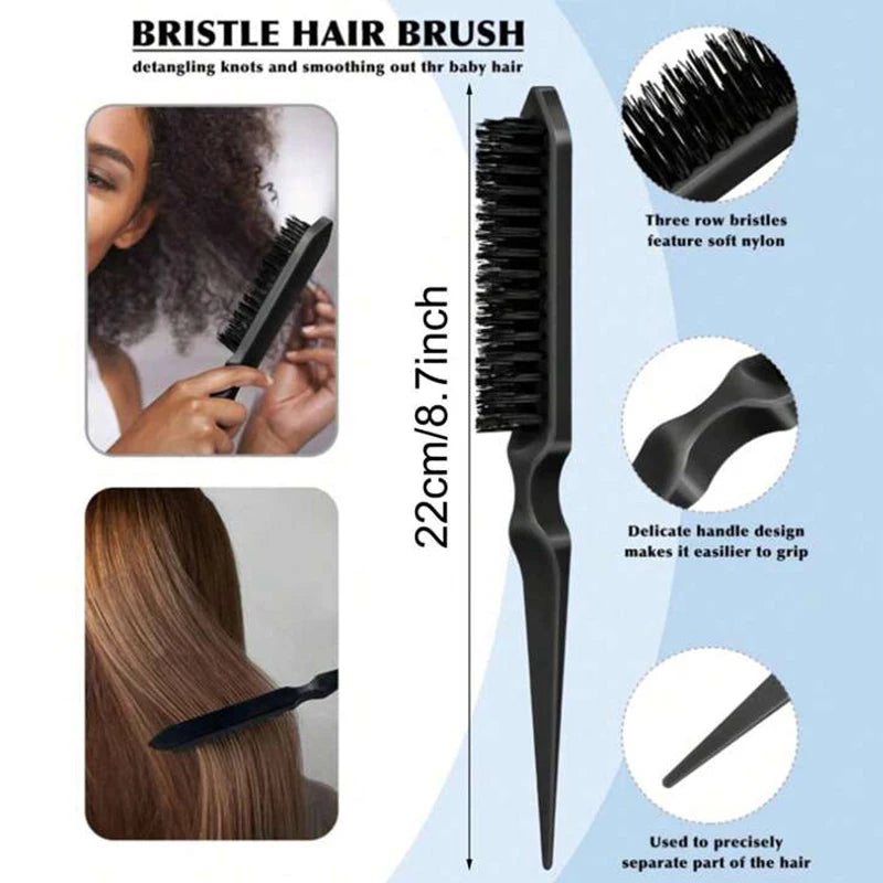 Bristle Slick Back Hair Brush for Sleek Ponytail Bun & Smoothing