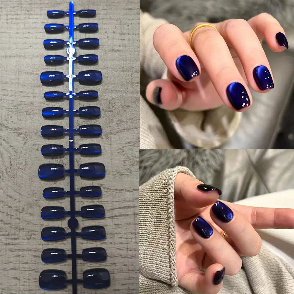 30Pcs Blue Cat eye Wearable Press on Nails