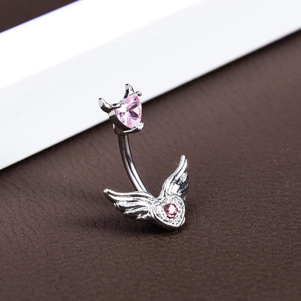 Steel Belly Button Rings Pink Crystal Piercing