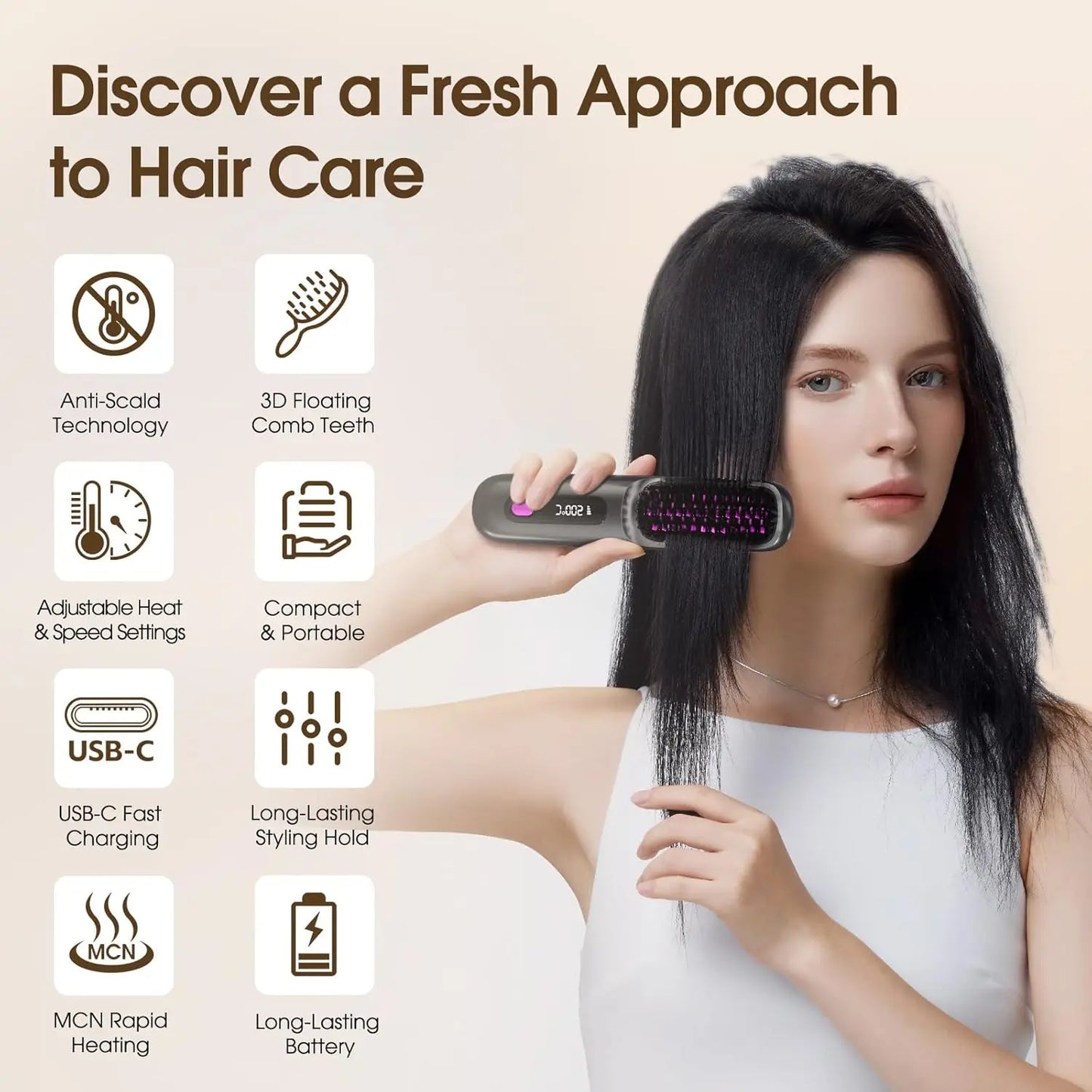 Ceramic Hair Straightener Brush – Anti-Frizz
