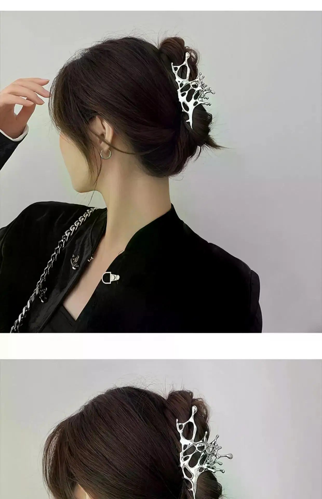 1/2PCS Geometric Claw Clips Women Large Metal Silver Color Korean Fashion Shark Hair Clips Grab Clamps Girls Hair Accessories