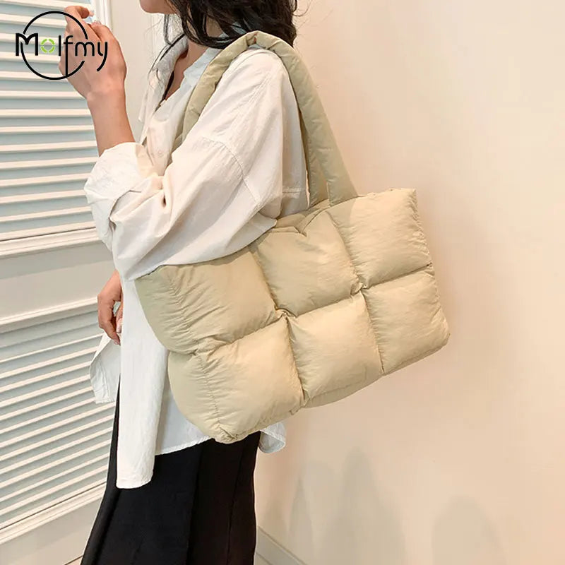 Women Tote Handbags Quilted Plaid Bag