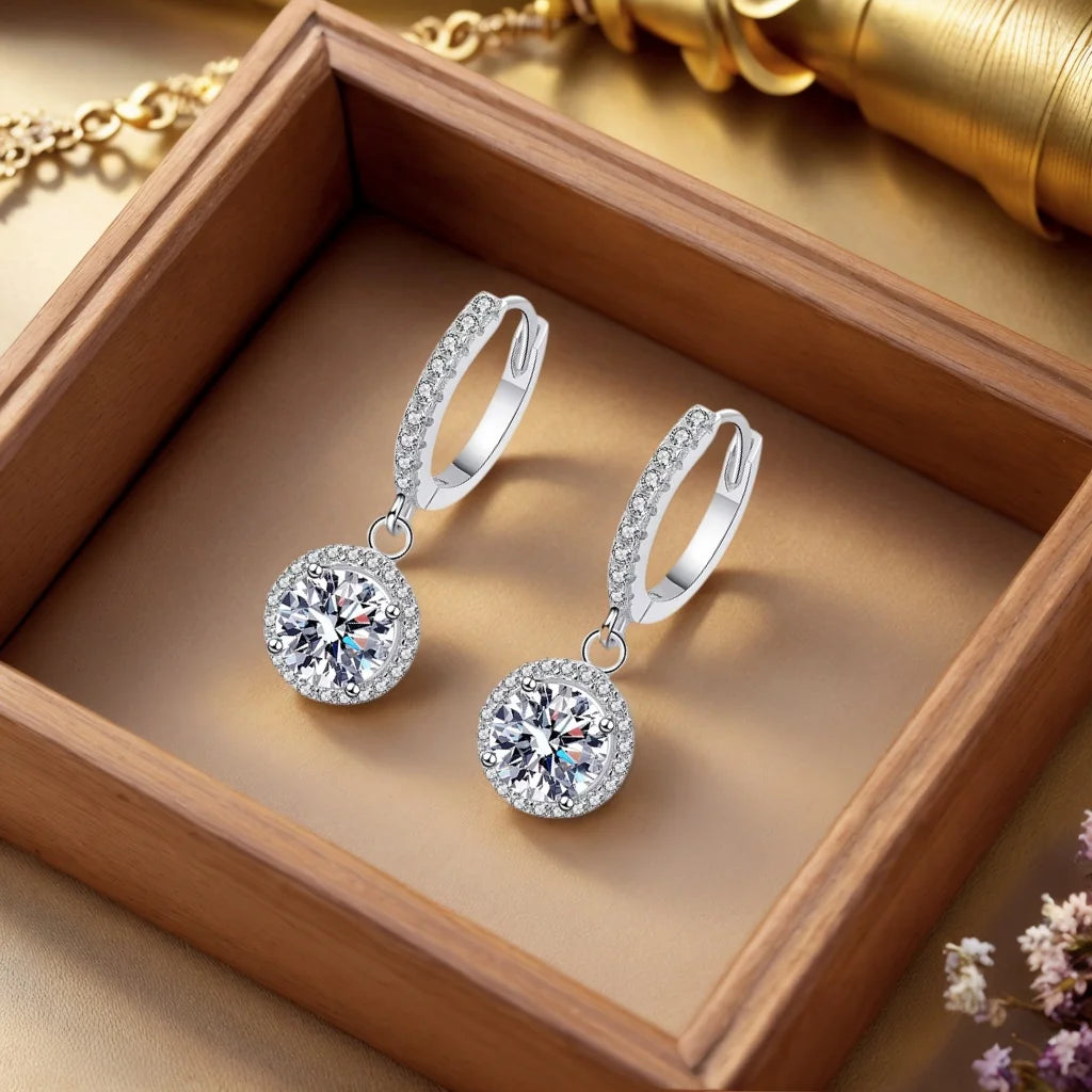 925 Sterling Silver 1 Carat Moissanite Round Earrings