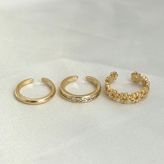 3pcs Gold Plated Dazzling Zircon Toe Ring