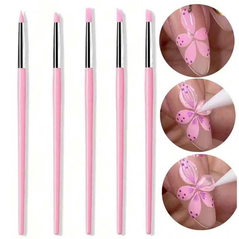 5Pcs/set Silicone Nail Brush UV Gel Polish Tip