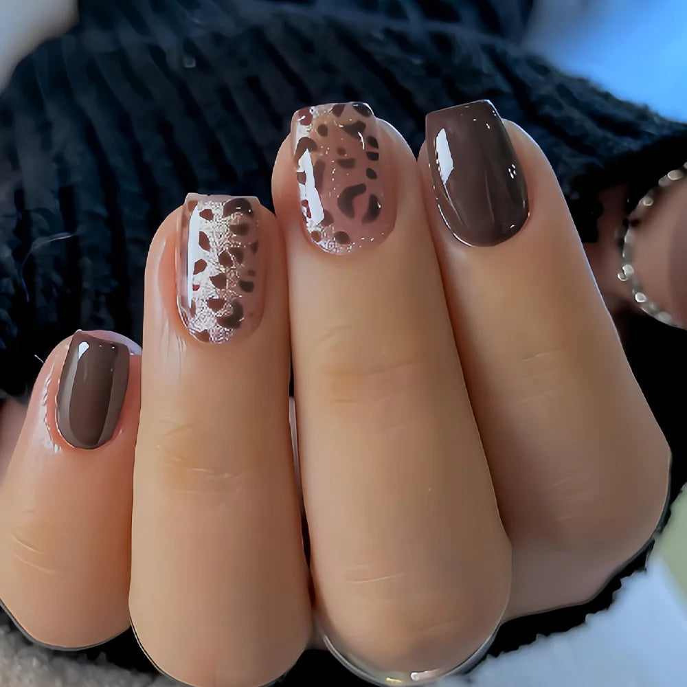 24pcs Press on Nails Short Almond Bowknot Black Press on Nails