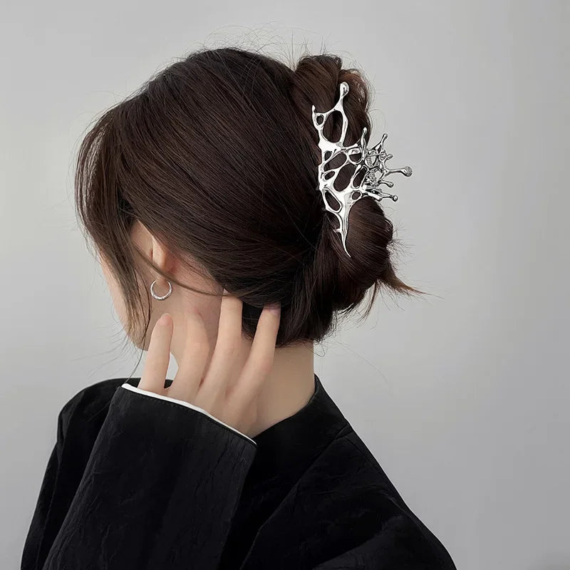 1/2PCS Geometric Claw Clips Women Large Metal Silver Color Korean Fashion Shark Hair Clips Grab Clamps Girls Hair Accessories