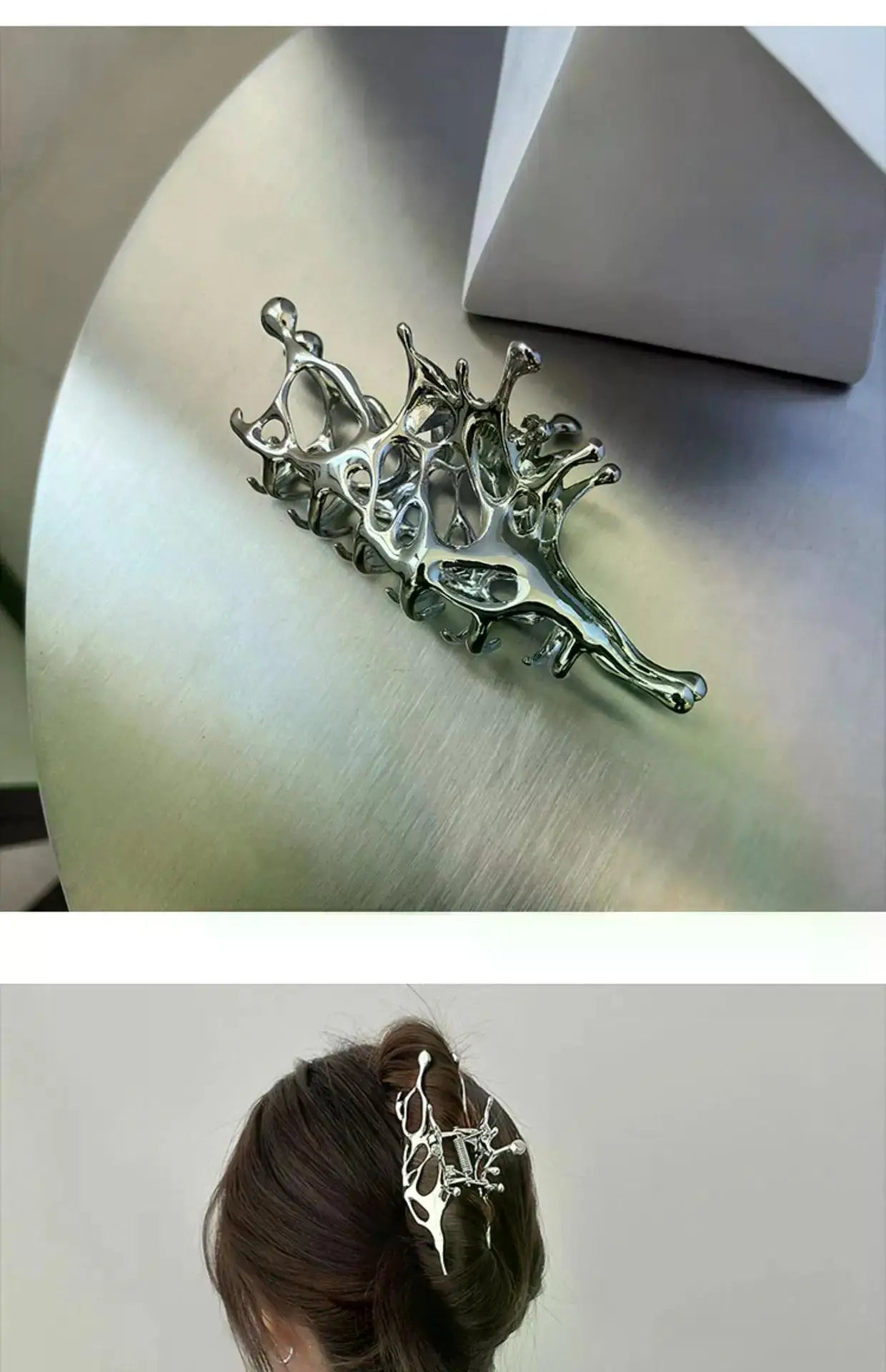 1/2PCS Geometric Claw Clips Women Large Metal Silver Color Korean Fashion Shark Hair Clips Grab Clamps Girls Hair Accessories