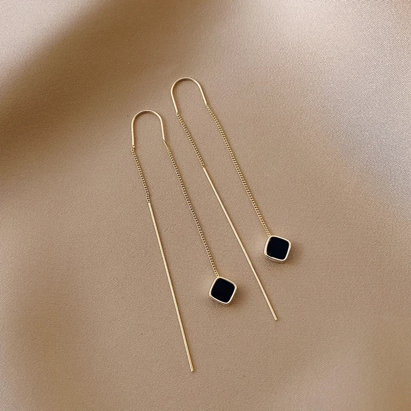 Drop Ear Line Long Hanging Earrings for Women Rose Gold