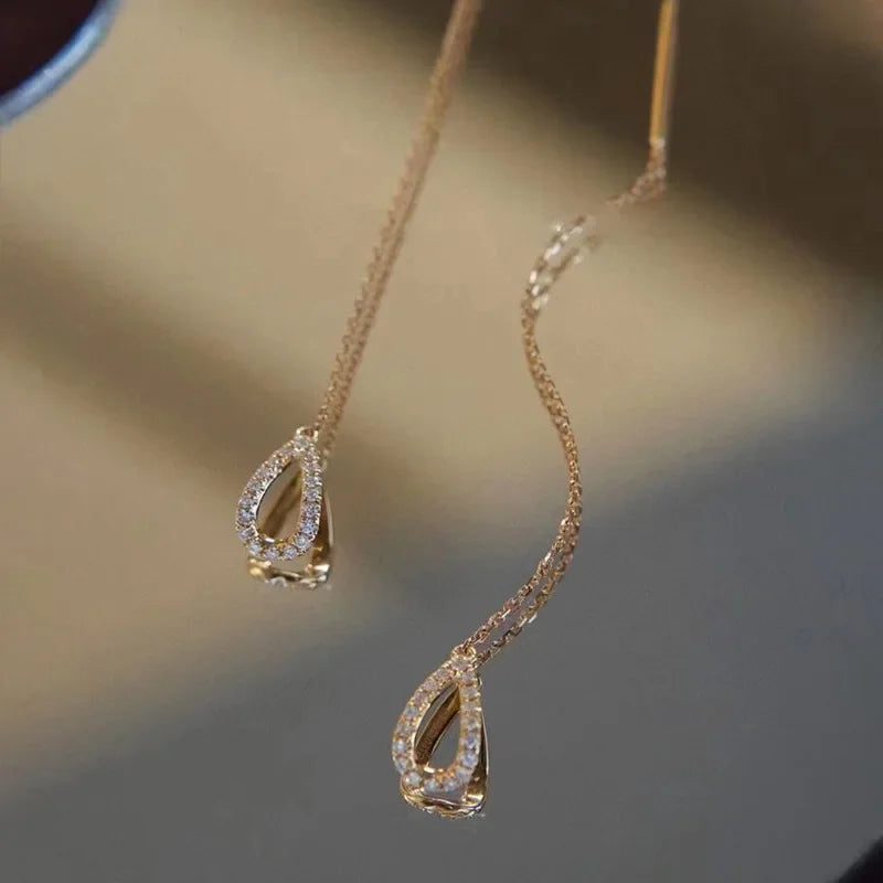 Drop Ear Line Long Hanging Earrings for Women Rose Gold
