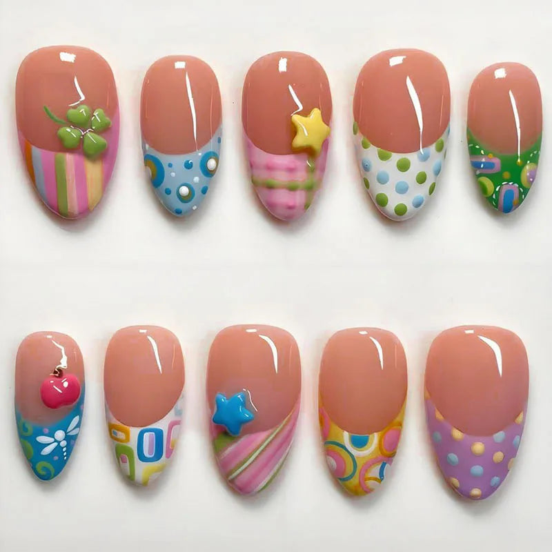Gentle Nude Pink Press on Nails with 3D Flower
