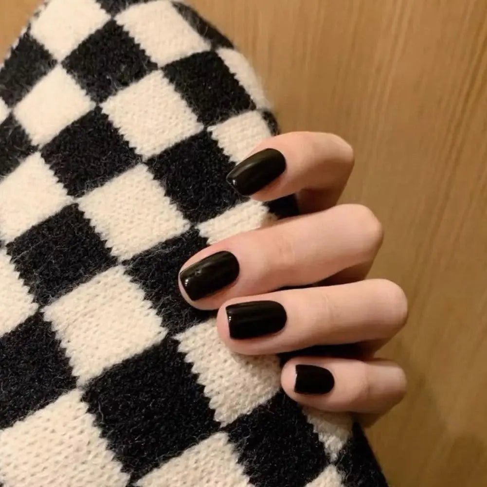 24pcs Black Square Press on Nails Medium Long Fake Nails
