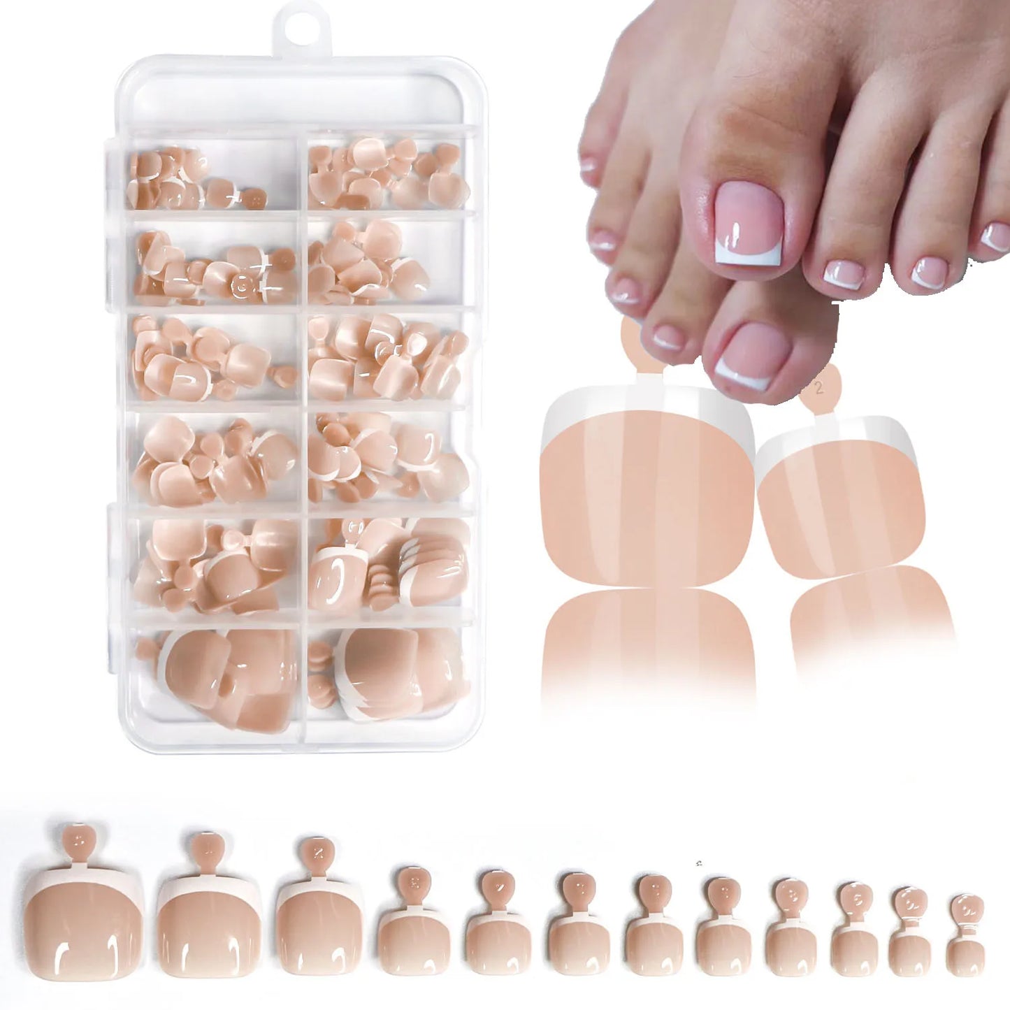 120Pcs Glossy Nude Pink French Press-On-Toenail Set 1*Box