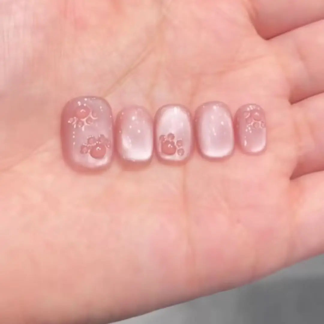 10pcs Cute Woman Press On Nails Handmade Pink Cat Claw Short False Artificial Nail Tips Decorated Korean Nails Press On