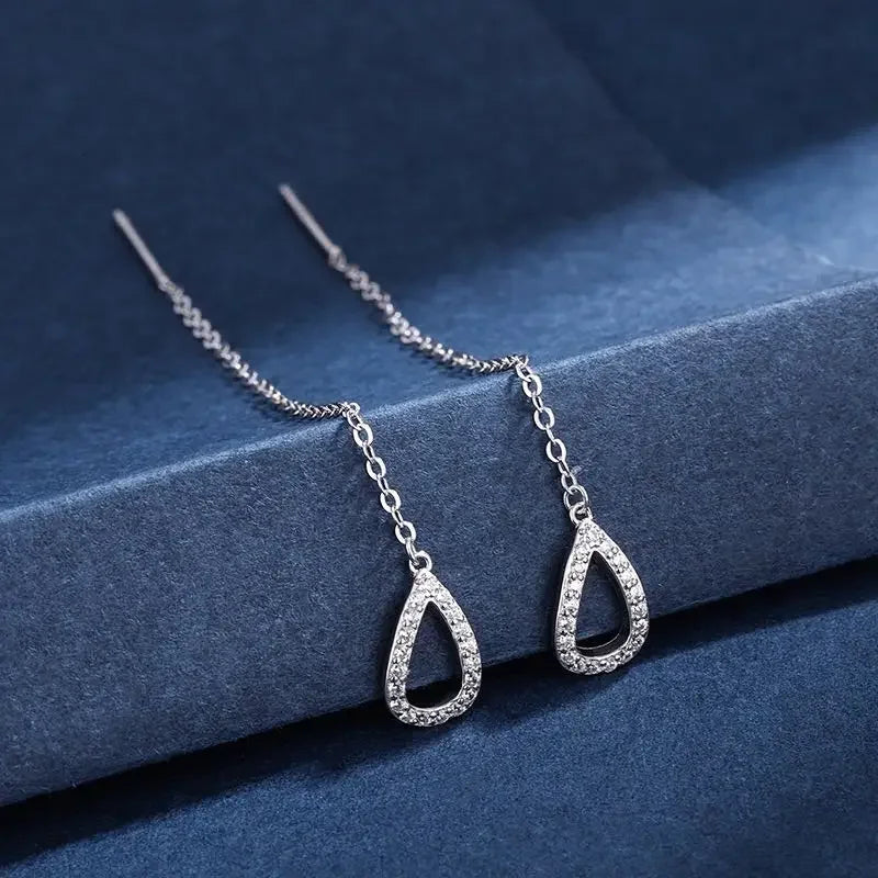 Drop Ear Line Long Hanging Earrings for Women Rose Gold