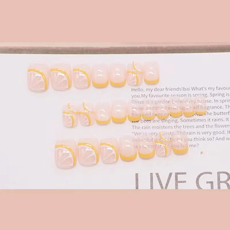 24Pcs/Set Short Fake Nails French Contracted Artistic Line Nail Arts Manicure False Nails With Design For Nails Extension