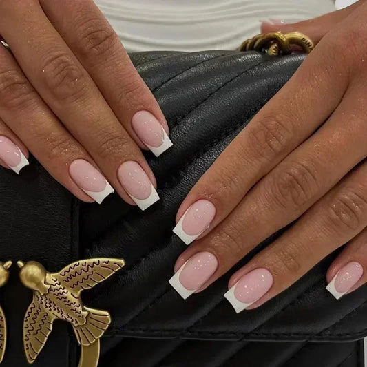 24Pcs French Tip Handmade Press On Nails