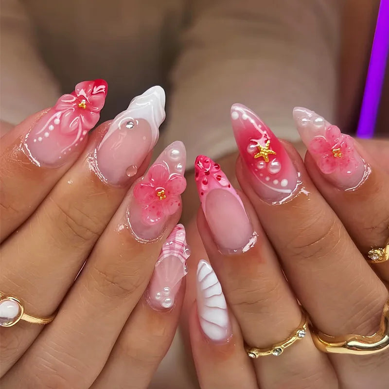 24pcs Flower Almond Press on Nails