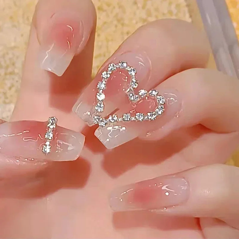 Pink Fake Nails Press on Nail Designs Art Long Tips False Forms with Glue Stick Stickers Reusable Set Acrylic Artificial