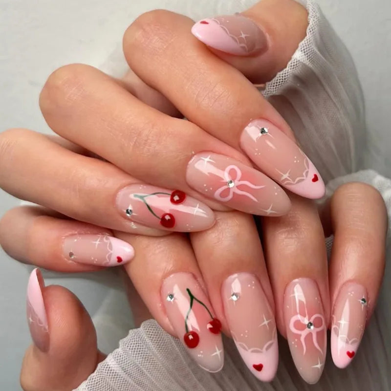 Gentle Nude Pink Press on Nails with 3D Flower