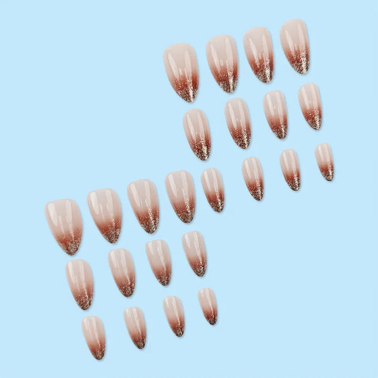 24Pcs Almond Fake Nails with Shimmery Powder