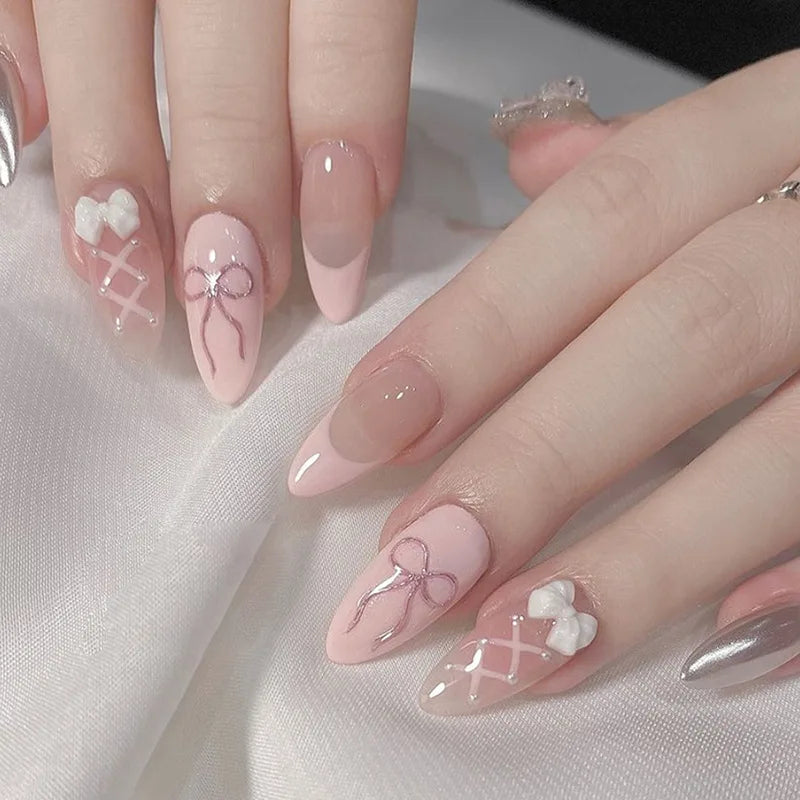 24Pcs Detachable Acrylic False Nails Press On Nails