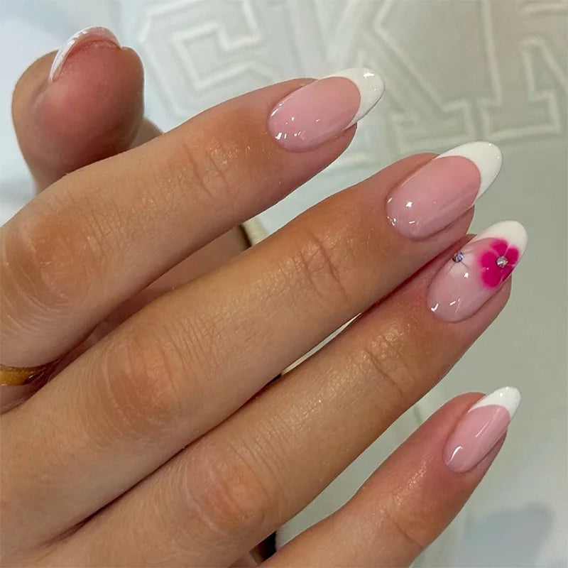 White French Press on Nails 3D Bowknot Fake Nails