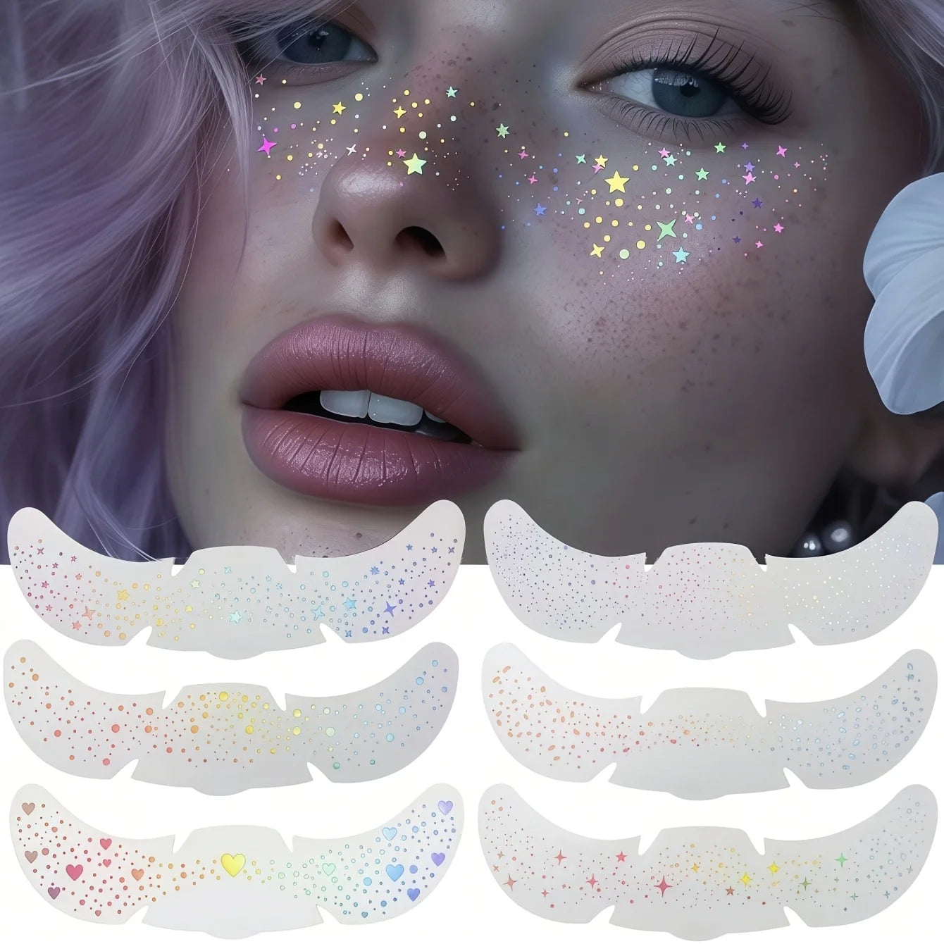 Holographic Glitter Freckle Face Stickers – 6 Sheets