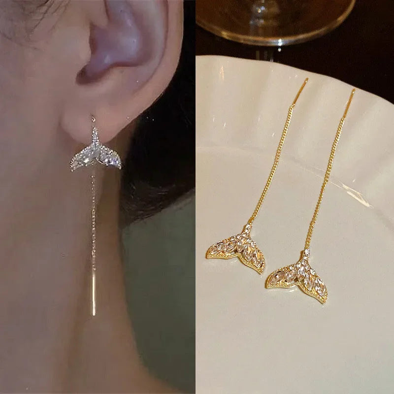 Drop Ear Line Long Hanging Earrings for Women Rose Gold