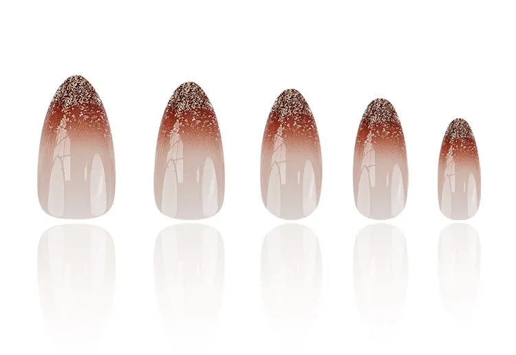 24Pcs Almond Fake Nails with Shimmery Powder