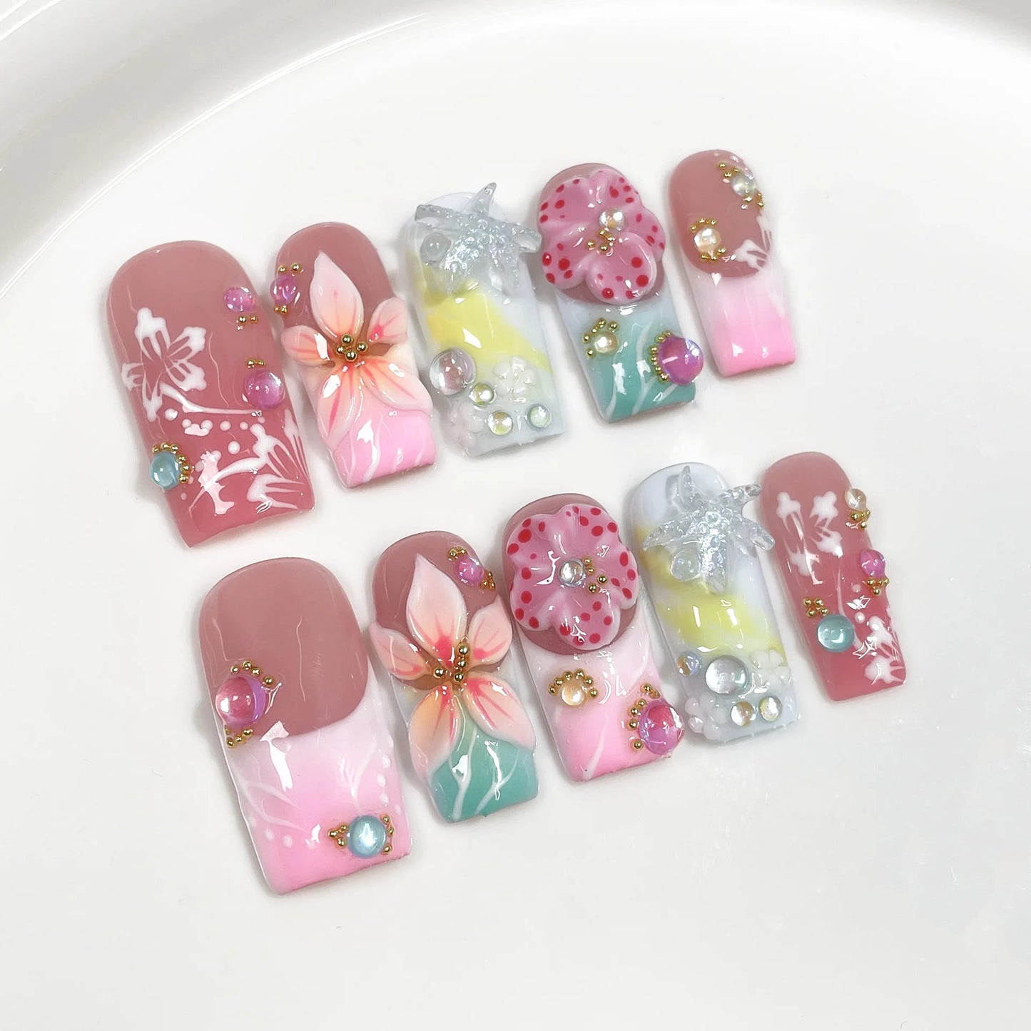 10pcs Mid-length Square Handmade Fake Nails