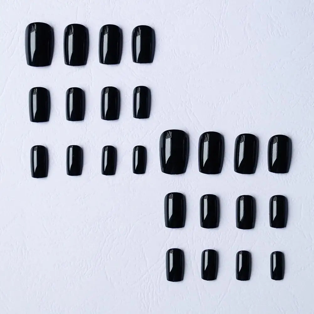 24pcs Black Square Press on Nails Medium Long Fake Nails