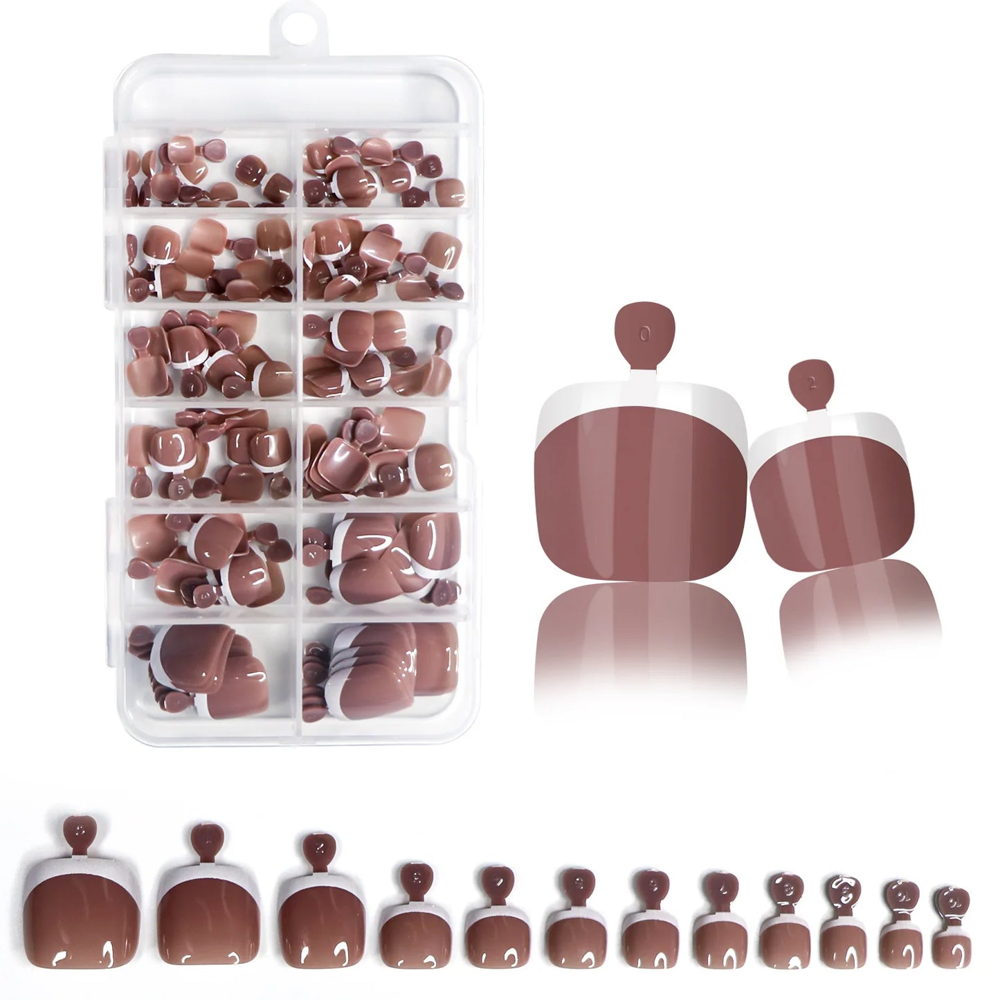 120Pcs Glossy Nude Pink French Press-On-Toenail Set 1*Box