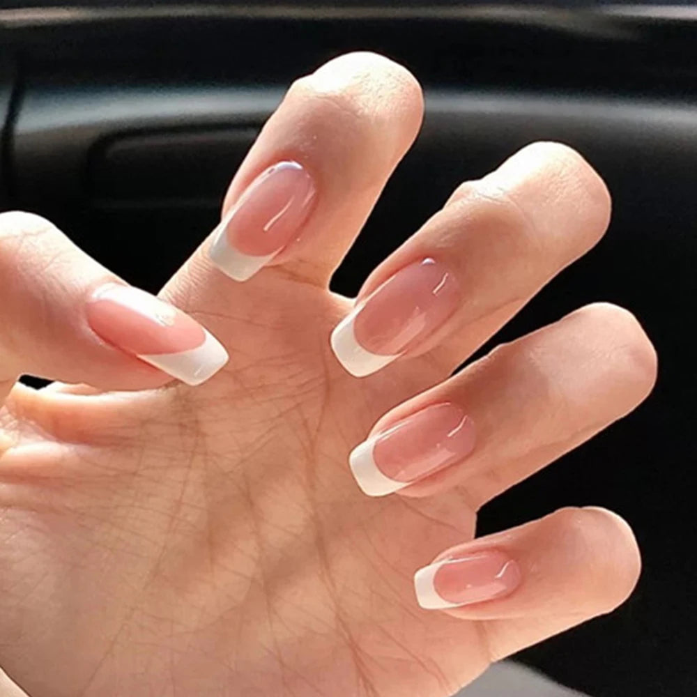 White French Press on Nails 3D Bowknot Fake Nails