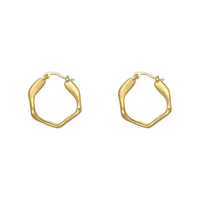 Simple Golden Metal Style Matte Hexagon Earrings