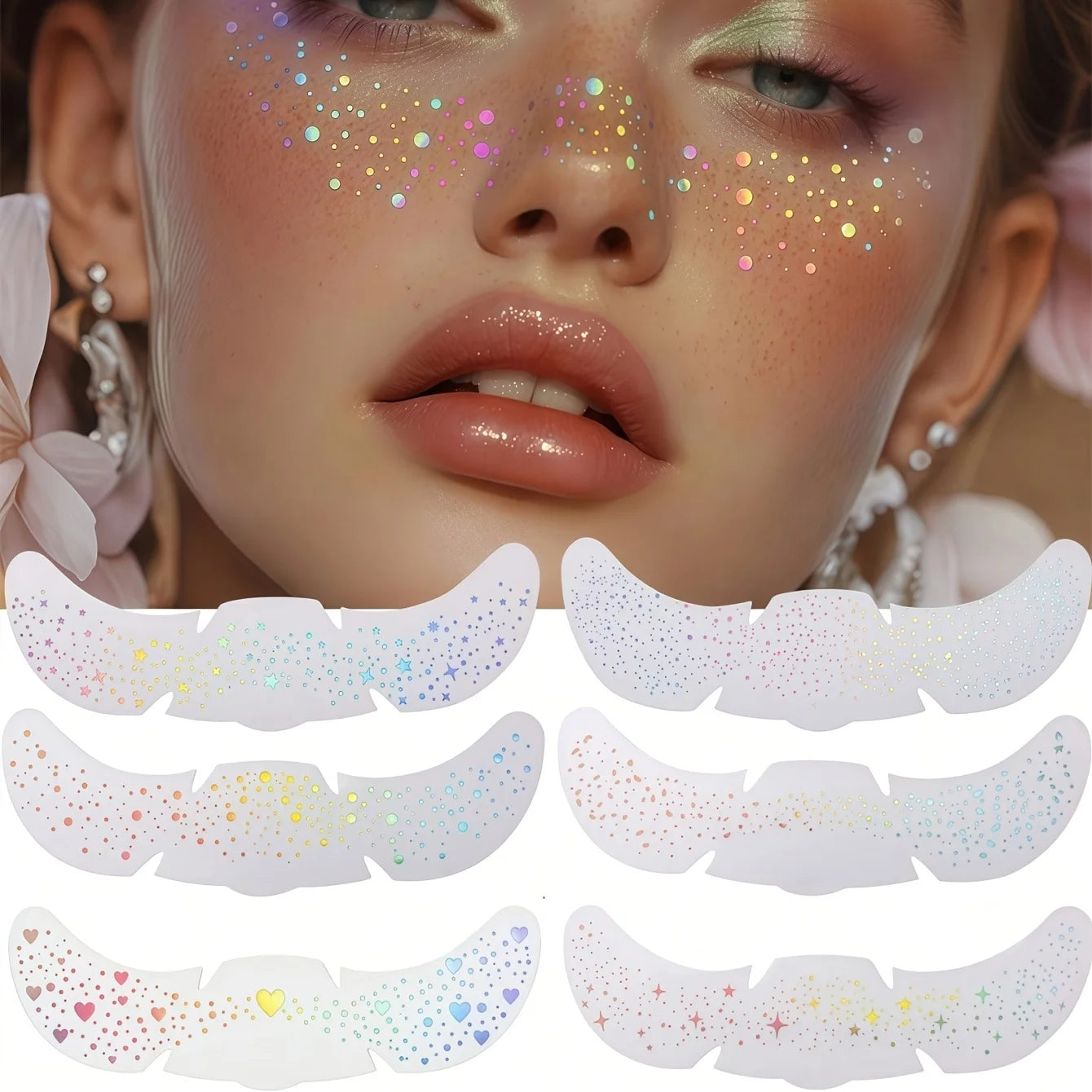 Holographic Glitter Freckle Face Stickers – 6 Sheets