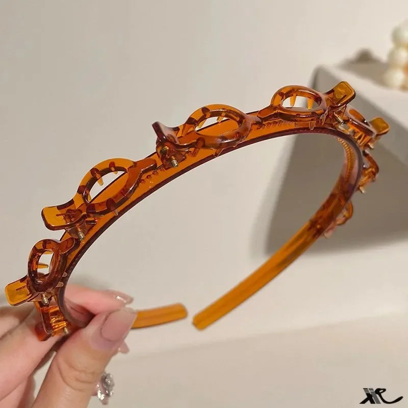 Fashion Women Girls Non-Slip Hair Bands With Clips Double Layer Headbands