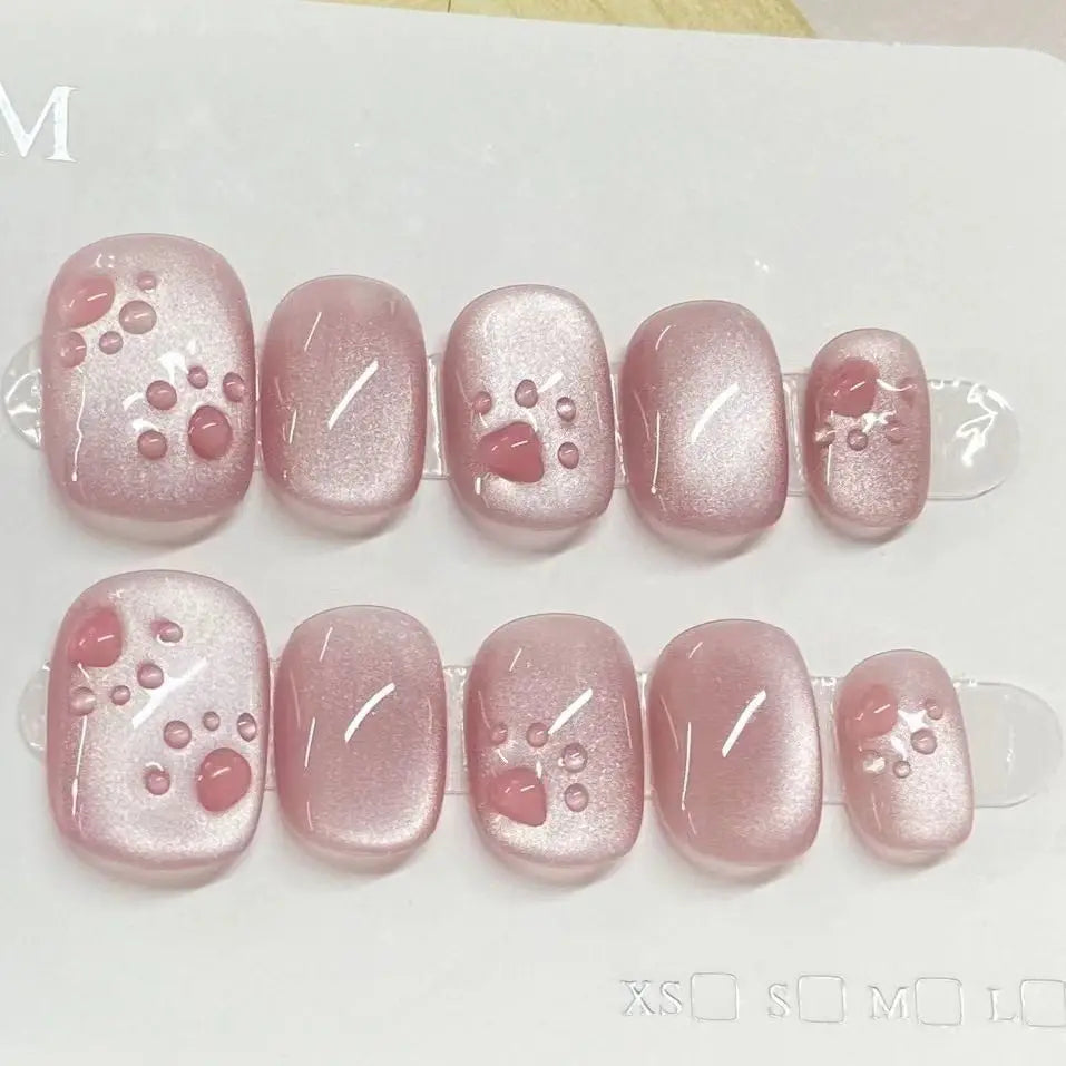 10pcs Cute Woman Press On Nails Handmade Pink Cat Claw Short False Artificial Nail Tips Decorated Korean Nails Press On