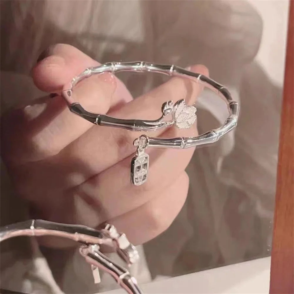 Silver Color Bamboo Bracelet For Women