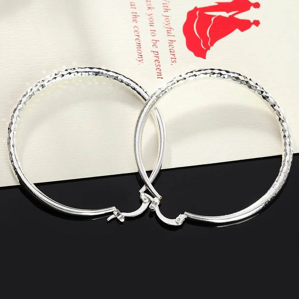 Charms fine 925 Sterling Silver 5CM circle hoop Earrings