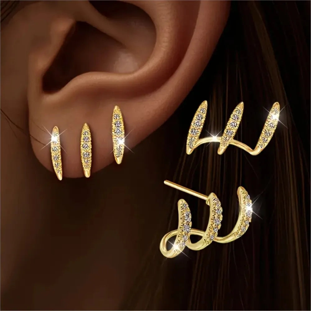 2pcs Elegant Rhinestone Three-Claw Earrings