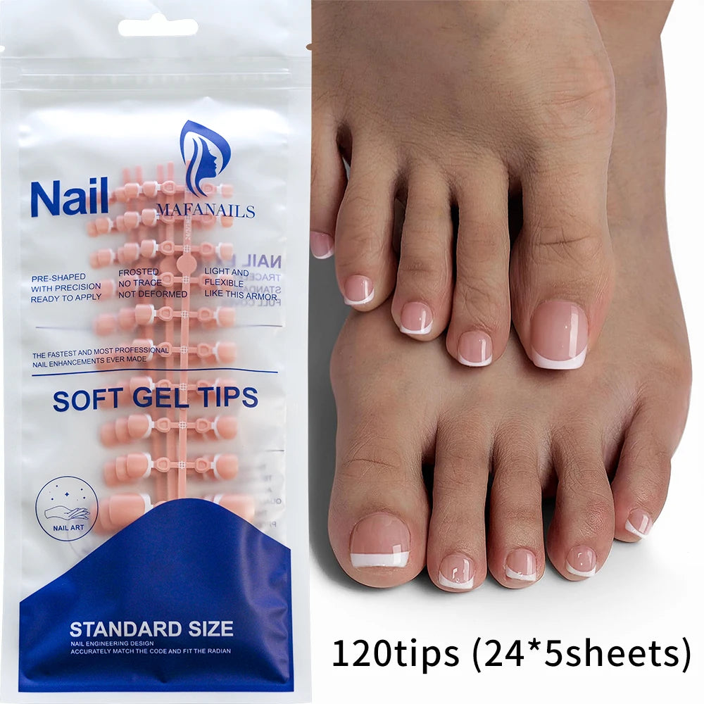 120Pcs Glossy Nude Pink French Press-On-Toenail Set 1*Box