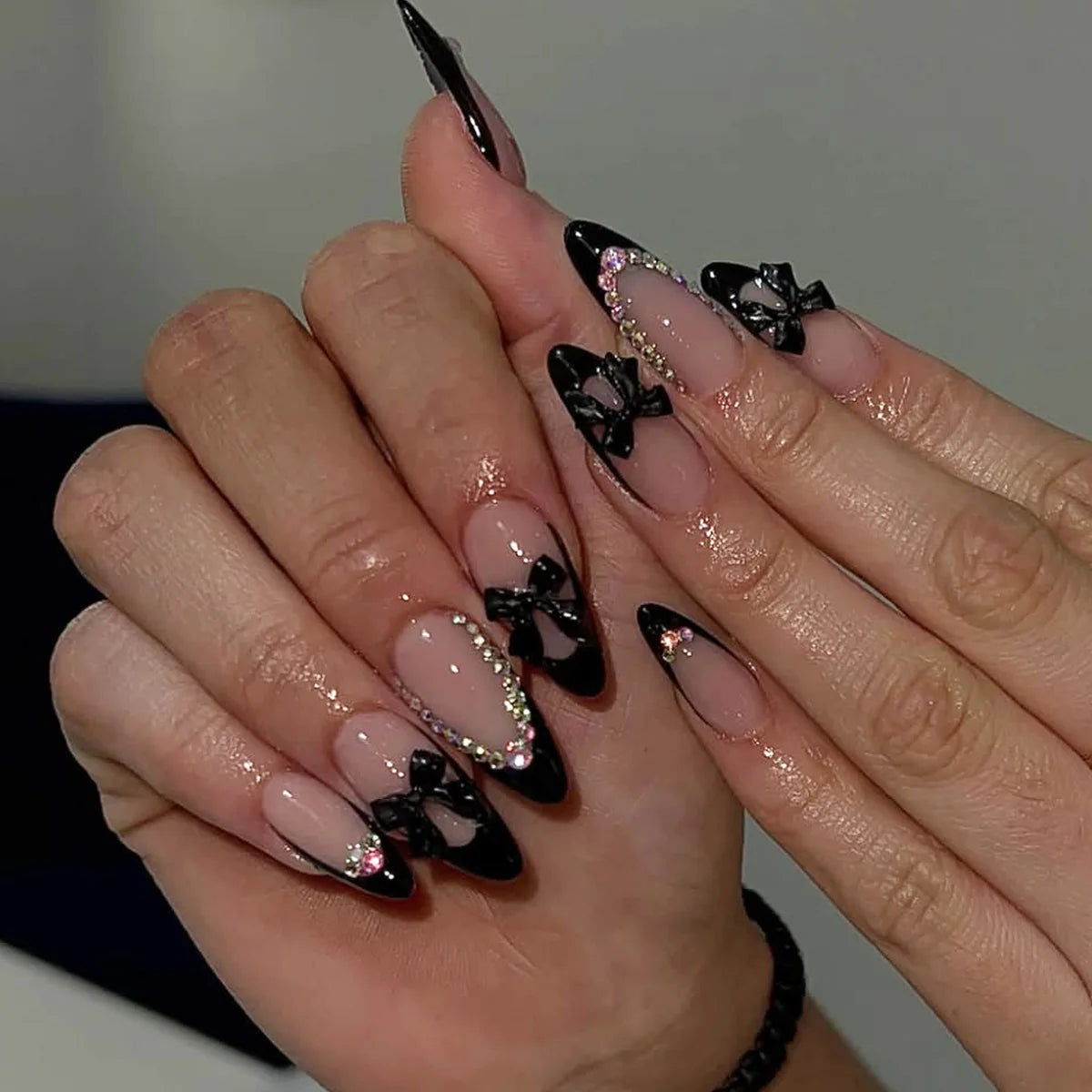 White French Press on Nails 3D Bowknot Fake Nails