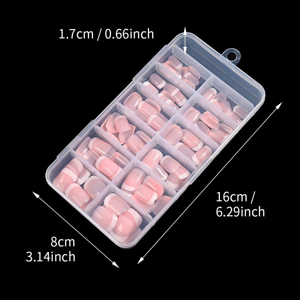 120Pcs Pink French Short Square Fake Nails