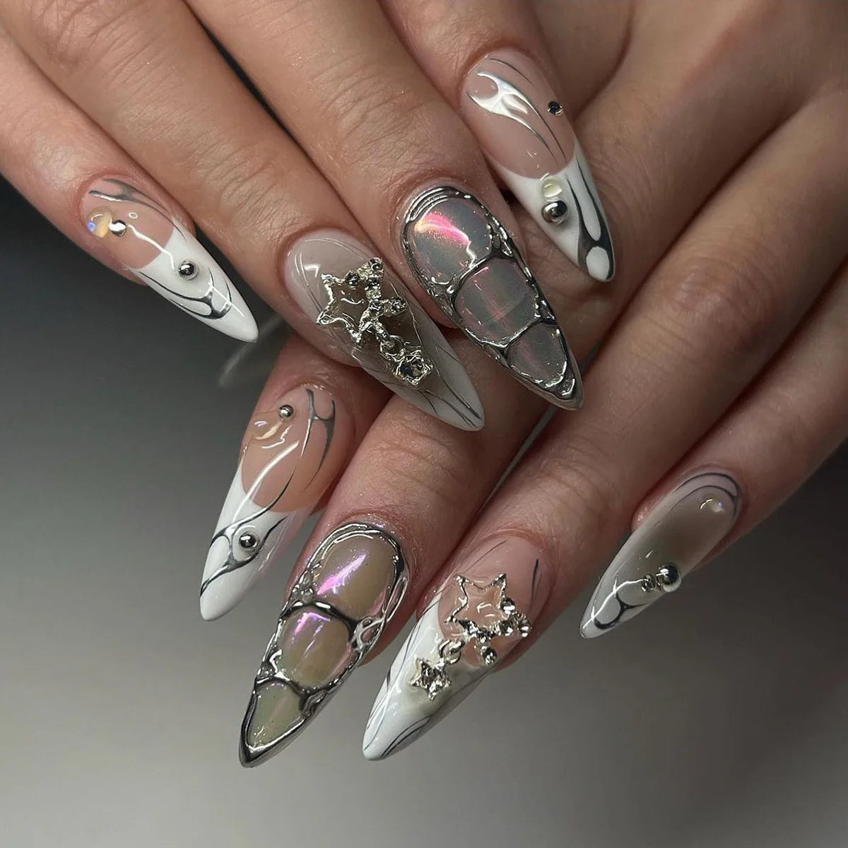 24Pcs Dark Press on Fake Nails with Black Glitter